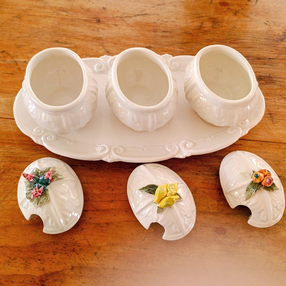Fruit Compote Ceramic Serving Dish Set Unmarked